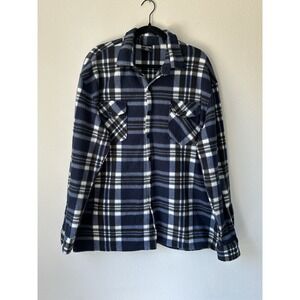 Mountain Expeditions Men's Size XL Fleece Shirt Button Up Blue White Block Plaid